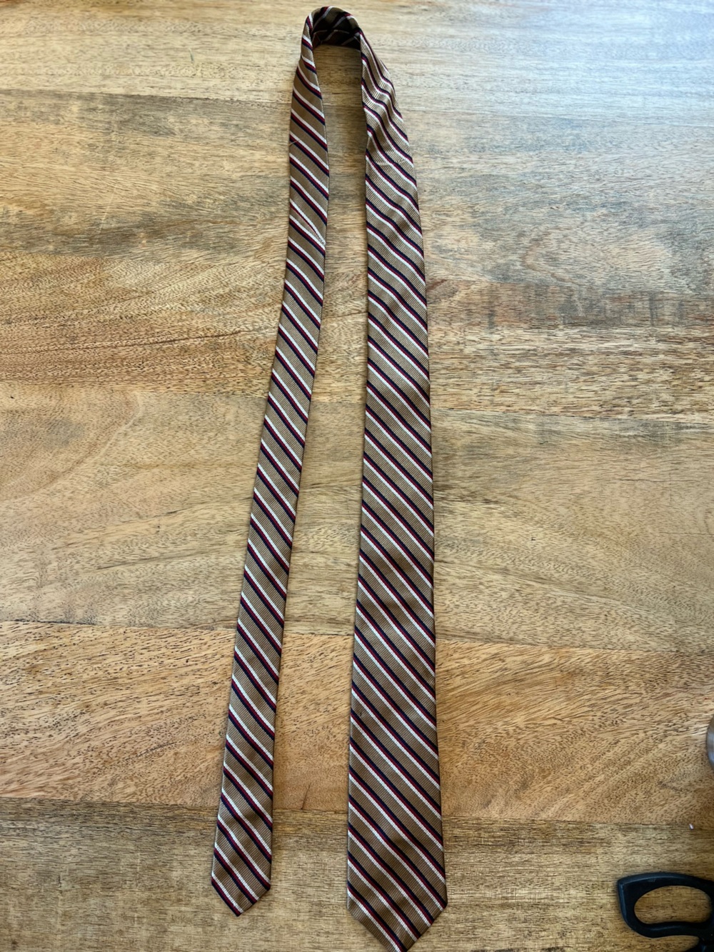 Douglas Paquette Striped Necktie in Brown with Burgundy and Ivory Accent SILK